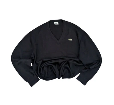 Lacoste Vintage Men’s Size 7 navy Blue Knit Sweater V Neck Pullover Jumper - Imagen 1 de 4