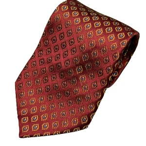 100% Silk Hand Made Tie Woven Diamond Pattern Red 3.75" - Foto 1 di 5