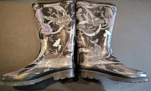 EUC The Sak Rain Water Boots Black/Gray/Purple Fur Lined Size 9 - Picture 1 of 8