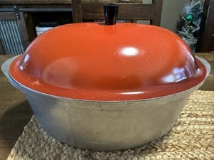 Vintage Club Aluminium 7 Quart Oval Truthahn Bräter Mohn Rot Orange Kuppel Deckel 14,5" - Bild 1 von 17