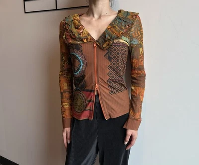 Save The Queen винтажный сетки y2k молнии блузка рубашка v-образным вырезом верхний размер M - Изображение 1 из 4