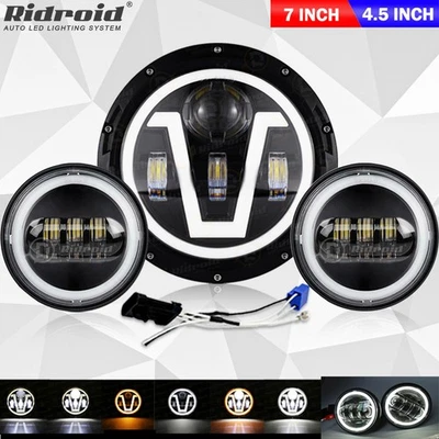 Faro LED de 7 pulgadas + luces de paso de 4,5" para Harley Davidson Touring Road King Foto 1 de 4