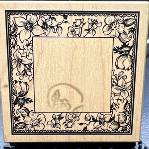 PSX verzierter HUNDEHOLZ BLUMEN Bordüre Rahmen quadratisch G2892 Holz montiert Gummistempel - Bild 1 von 6