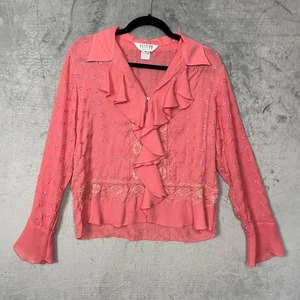 Coquette Romantic Sheer Chiffon Ruffle Lace Blouse Medium Fairy Feminine Dainty - Picture 1 of 5
