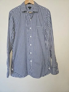 Men's J.Crew Ludlow 120s 2-Ply Button Down Shirt Large Navy Blue Gingham Plaid - Picture 1 of 8