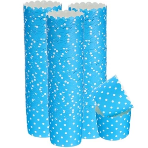 150Pcs Papierbackförmchen 6 oz Cupcake Muffins Liner Wrapper Punkte Blau - Bild 1 von 5