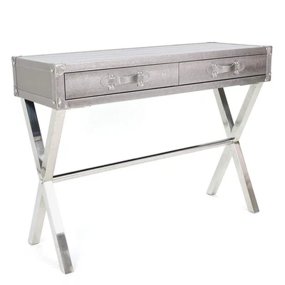 Empire Art Direct Leather Console Table 44" x 16" x 32" Elegant Silver Faux L... - Image 1 of 4