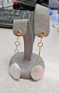 Unique Chandelier Style Hanging Pearl & Quartz Earrings 14k Gold Make Offer - Picture 1 of 8