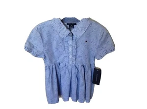 Tommy Hilfiger Blue Striped Collared Cotton Girls Short Sleeve Size 4T New w/Tag - Picture 1 of 3