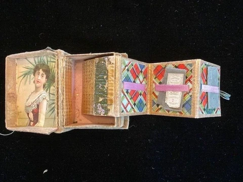 ANTIQUE SEWING VICTORIAN CHILDS NEEDLE BOX CASE W/ SHEFFIELD PRIZE NEEDLE PACKET Cover