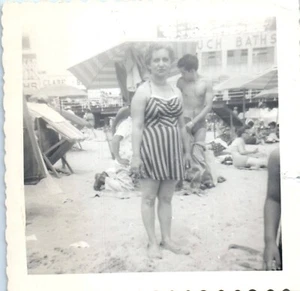 1955 Rockaway Beach Striped Bathing Suit Identified "Isa Santana" VTG Photo - Picture 1 of 2