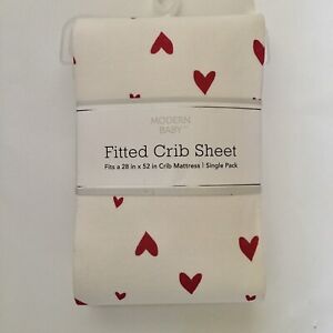 NEW Fitted Crib Sheet Hearts Pattern 60% Cotton 40% Polyester | Modern Baby