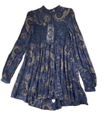 Blusa túnica Free People para mujer S azul cachemira boho de gran tamaño ganchillo transparente Foto 1 de 4