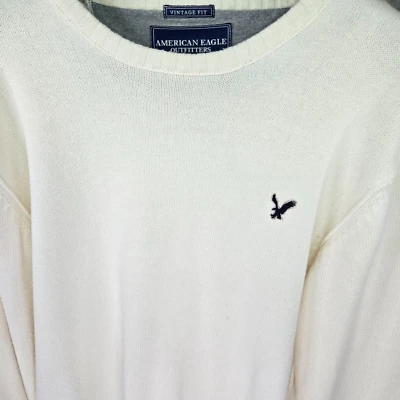 Suéter American Eagle Vintage Fit Para Hombre XXL Marfil Algodón Tejido Logo Manga Larga Foto 1 de 4