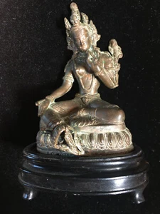 Antique Copper Tibetan Green Tara Statue - Picture 1 of 5