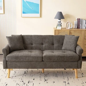 2 Sitzer Sofa Couch Chenille Polstersofa mit Massivholzbeine und Kissen Bronze - Bild 1 von 16