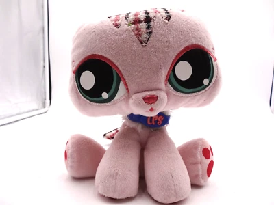 Littlest Pet Shop VIP Cat Pink Plaid Plush Stuffed Animal Toy 2007 with Collar - Image 1 of 4