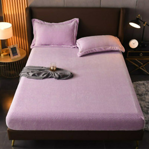 Warm Flannel Plush Fitted Sheet Velvety Non-Slip Protective Cover Bed Mattress