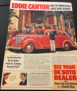 Red 1938 DeSoto & Eddie Cantor Goes to Town - Vintage Print Ad / Wall Art CLEAN - Picture 1 of 5