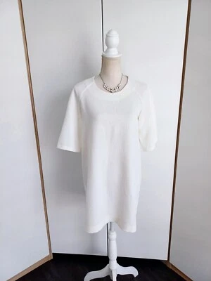 🌹 Creme-weißes Kurzarm Kleid 💥 Strukturstoff Rundhals Business Blogger Boho 38 - Bild 1 von 4