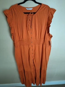 Sonoma Womans 4X Terracotta Orange Swiss Dot Button Up Tiered Maxi Sun Dress - Picture 1 of 9
