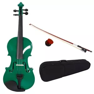 Violino acustico misura US 4/4 con custodia archetto verde rosone per bambini sopra gli 11 anni - Foto 1 di 19