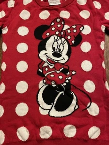 Girls Disney Minnie Mouse Sweater Red & White Polka Dot cotton Sz Small slim fit - Picture 1 of 15
