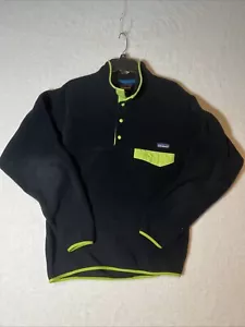 Patagonia Synchilla Black Neon Green Fleece Snap-T Vintage 2015 Rare Color Med - Picture 1 of 9