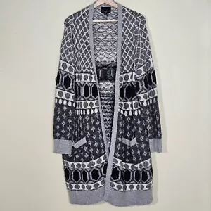 Cynthia Rowley Cardigan Womens 3X Gray Geo Open Front LS Alpaca Wool Blend Boho - Bild 1 von 13