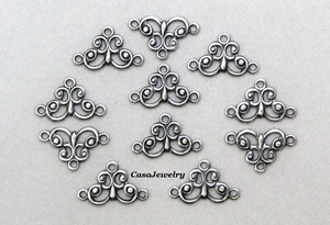 #1444 ANTIQUED .925 STERLING SILVER PLATED 3-RING FILIGREE CONNECTOR - 12 Pcs - Picture 1 of 2