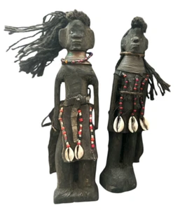AFRICAN Ikoku DOLL Turkana Region of Kenya Carved Wood Beaded set of 2 - Picture 1 of 6