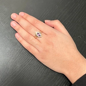 10K Yellow Gold LGL Amethyst Marquise Diamond Ring  3.12g Size 7 - Picture 1 of 16
