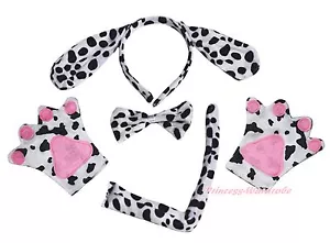 Halloween Party Dalmatian Dog Ear Headband Tail Bow Paws Gloves 4pcs Costume Set - Picture 1 of 1