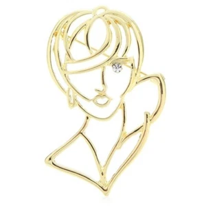 Gold Short Haircut Lady Brooch Statement Pendant Pin Fashion Jewelry Accessory - Picture 1 of 4