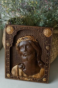 Jesus Christ Wearing Crown of Thorns Our Lord Jesus christian handmade decor - Picture 1 of 5