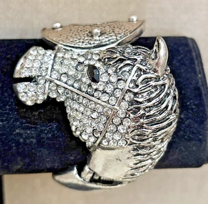 Vintage Horse Head Figural SilverTone Clamper Bracelet Clear Rhinestones - Picture 1 of 9