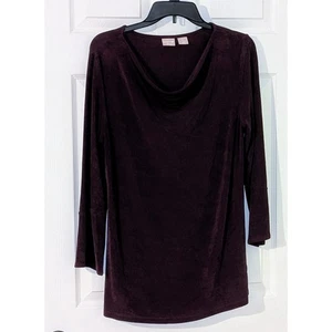 Chicos Platinum Cowl Neck Long Sleeve Tunic Top Burgundy Size 1 (8/10) Medium - Picture 1 of 8