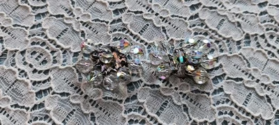 Vtg 1960s Aurora Borealis Clear Cluster Rhinestones Hanging Crystal Shoe Clips💎 - Image 1 of 4