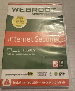 Webroot Internet Security with Antivirus [3 Devices PC, Mac, and Mobile] Sealed - Picture 1 of 2