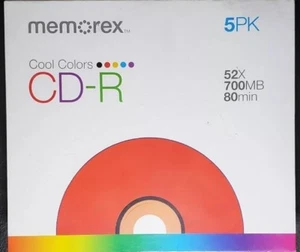 BRAND NEW SEALED Memorex Cool Colors CD-R 52X 700MB 80 min (5 Pack) - Picture 1 of 2