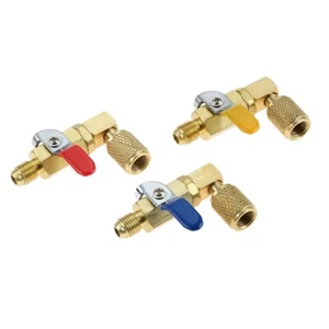 3 x Ball Valve Shut Off Valve 1/4" SAE Adapter A/C R22 Charging Hose Manifold - Picture 1 of 5