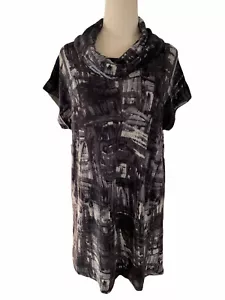 Lambswool Blend Tunic Top JUMP Size M Black Grey Cowl Neck Short Sleeve Trendy - Picture 1 of 7