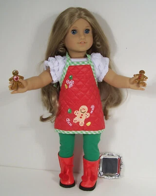 7pc Christmas Apron Outfit Boots Tray Doll Clothes For 18" American Girl (Debs) - Image 1 of 4