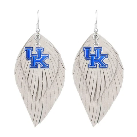 Kentucky Wildcats White Blue Boho Leather Feather Wire Earrings Jewelry Gift UK Cover