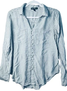 Velvet Heart Shirt Blue Stripes Blouse Long Sleeve Collared Button Pocket - Med - Picture 1 of 6