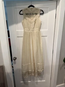 Vtg 70s Candi Jones California Maxi Prairie Dress Hippy Boho Tiers Lace Satin... - Picture 1 of 11