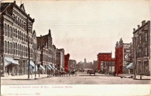 Cartolina Lincoln Nebraska NE M Street Looking North sezione commerciale vintage - Foto 1 di 2
