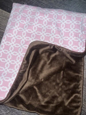 Skip Hop Baby Blanket Pink Brown Chocolate Lattice Cotton Front & Minky - Image 1 of 4