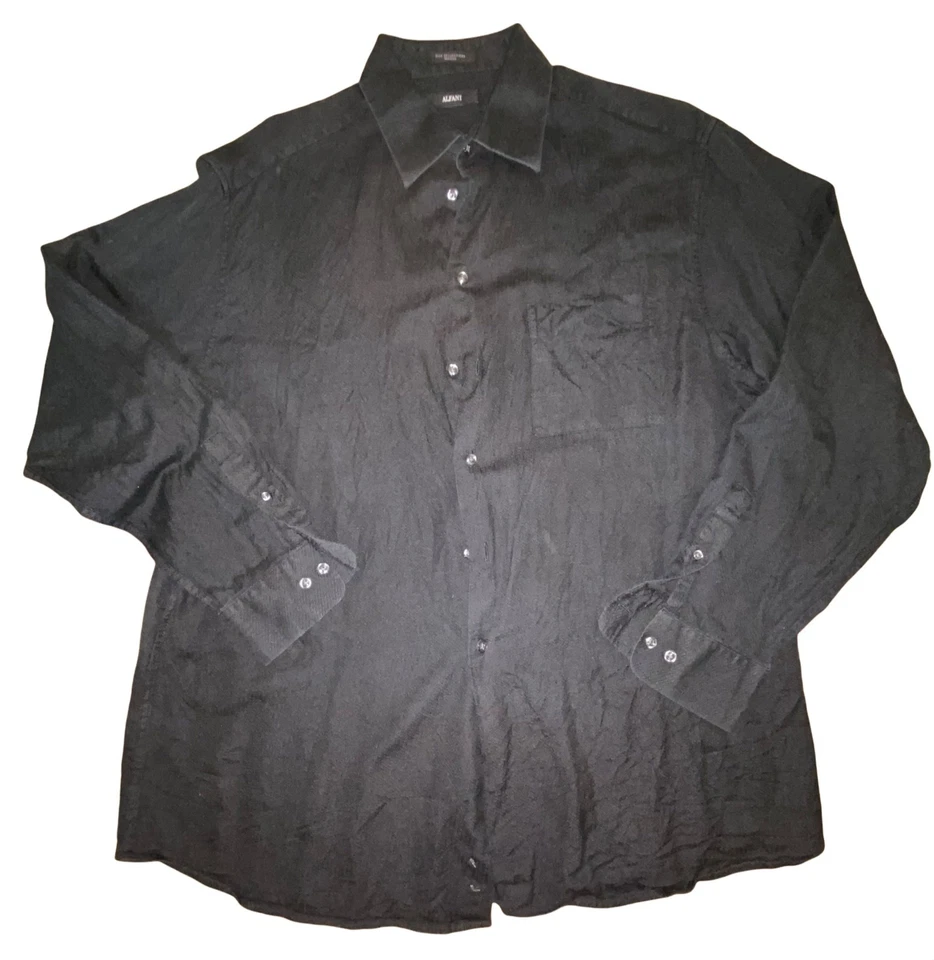 Alfani Black Silk Long-Sleeve Button-Down Shirt For Men Size 16 1/2 34/35 - Image 1 of 4