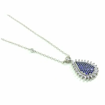 Collana in Argento 925 con Ciondolo Goccia Blu  - Immagine 1 di 4